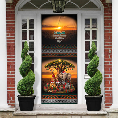 African Safari Animals Christmas Door Cover Savannah Wildlife Festive Holiday Tribal Pattern