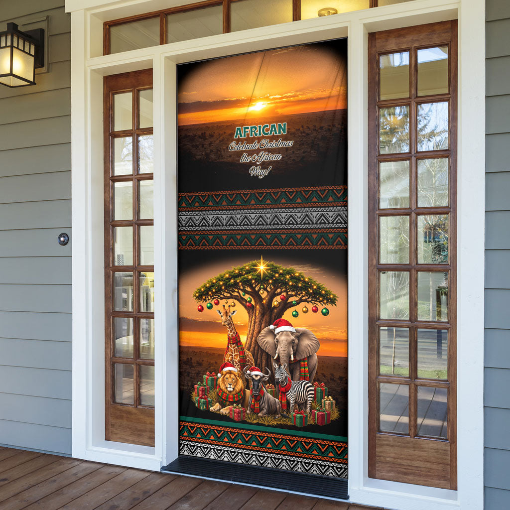 African Safari Animals Christmas Door Cover Savannah Wildlife Festive Holiday Tribal Pattern