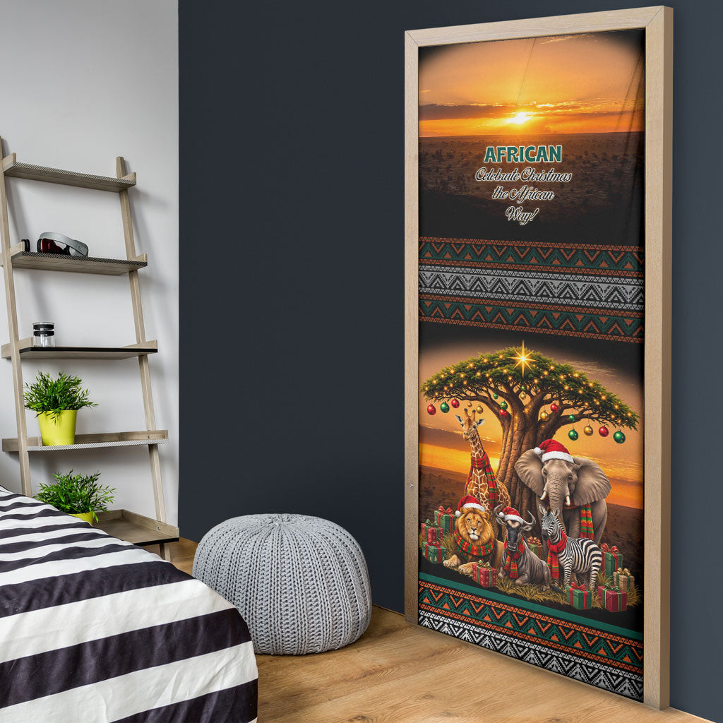 African Safari Animals Christmas Door Cover Savannah Wildlife Festive Holiday Tribal Pattern