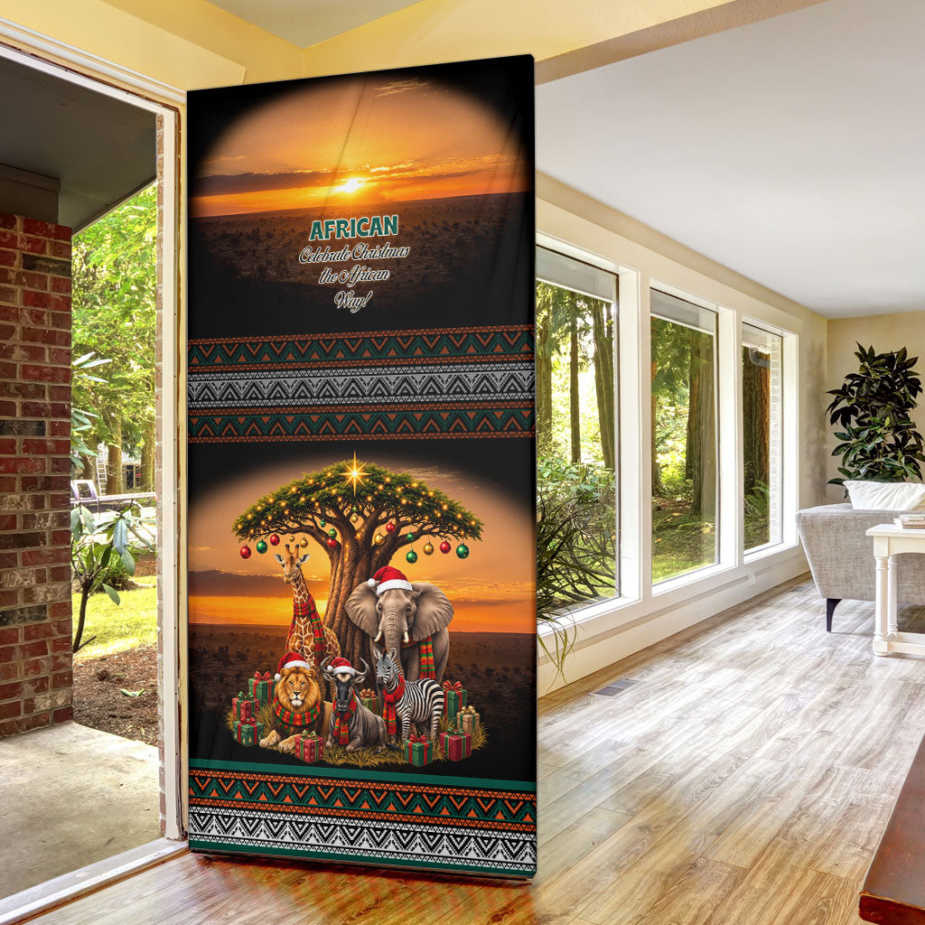 African Safari Animals Christmas Door Cover Savannah Wildlife Festive Holiday Tribal Pattern
