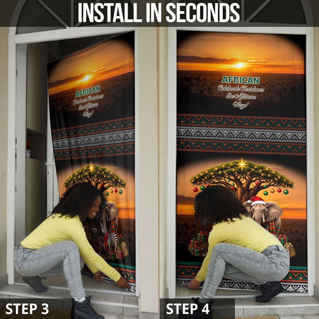 African Safari Animals Christmas Door Cover Savannah Wildlife Festive Holiday Tribal Pattern