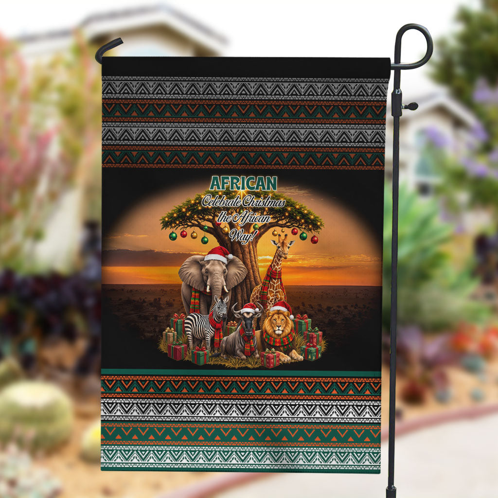 African Safari Animals Christmas Garden Flag Savannah Wildlife Festive Holiday Tribal Pattern