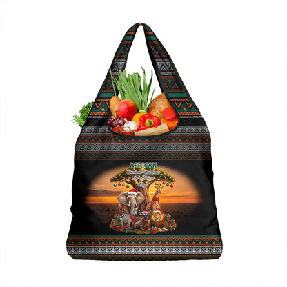 African Safari Animals Christmas Grocery Bag Savannah Wildlife Festive Holiday Tribal Pattern