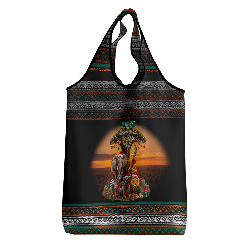 African Safari Animals Christmas Grocery Bag Savannah Wildlife Festive Holiday Tribal Pattern