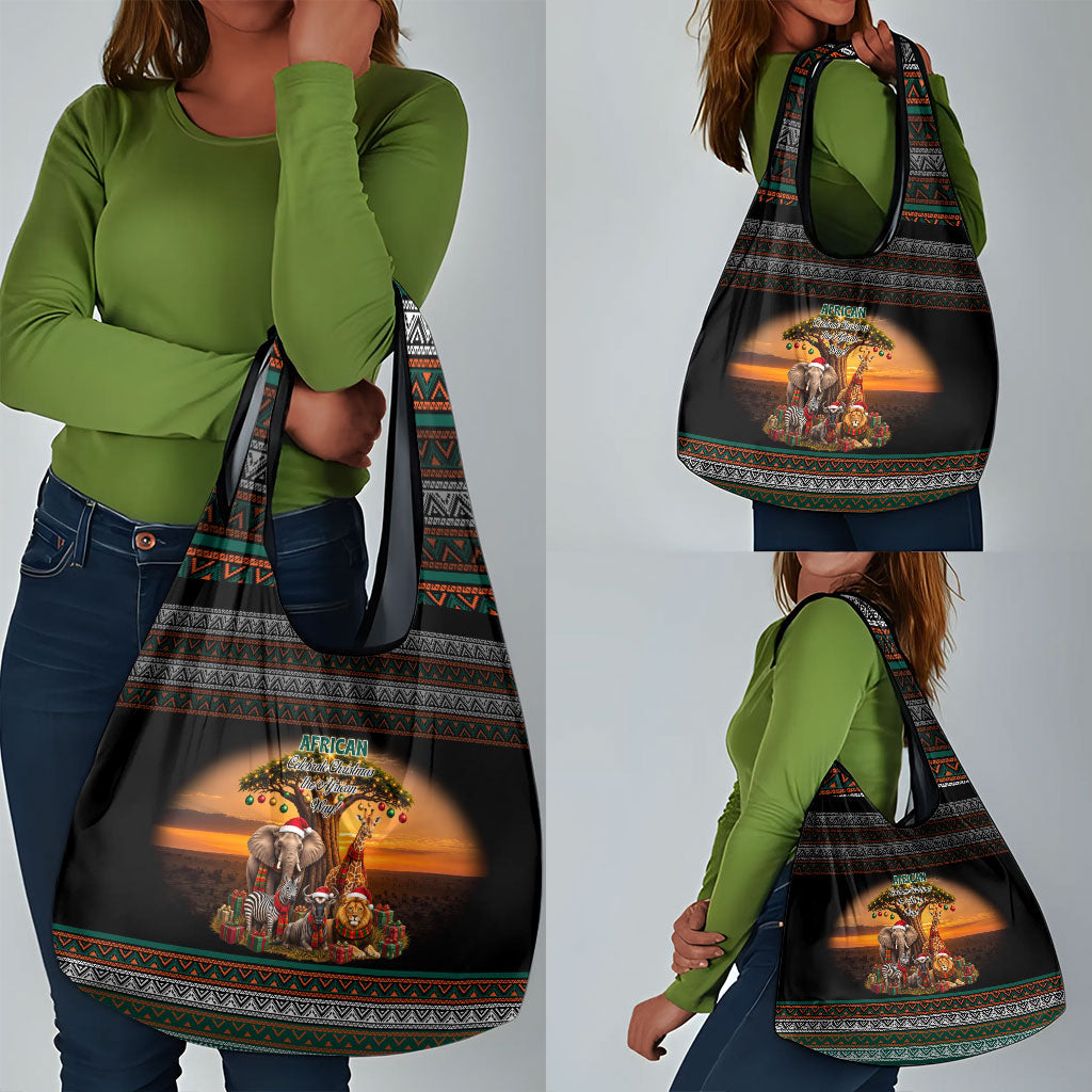African Safari Animals Christmas Grocery Bag Savannah Wildlife Festive Holiday Tribal Pattern