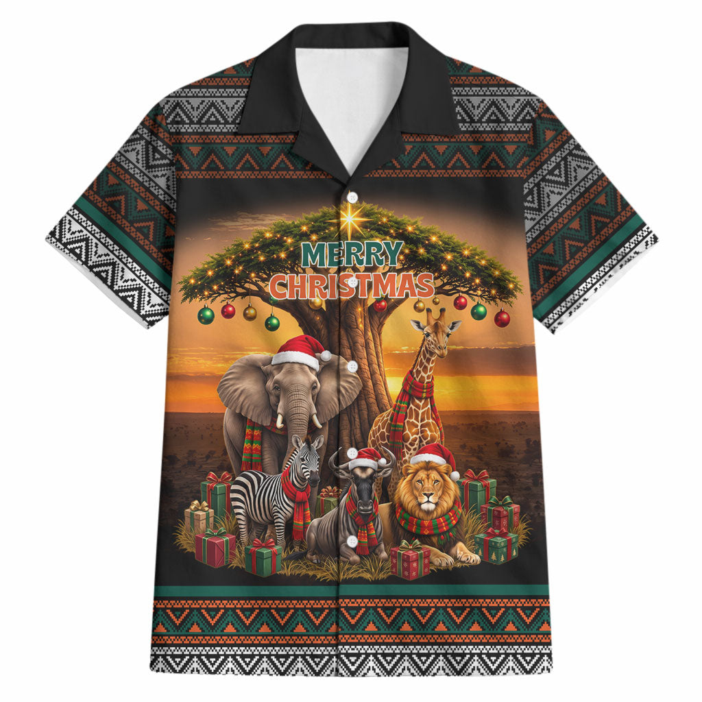 African Safari Animals Christmas Hawaiian Shirt Savannah Wildlife Festive Holiday Tribal Pattern