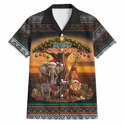 African Safari Animals Christmas Hawaiian Shirt Savannah Wildlife Festive Holiday Tribal Pattern