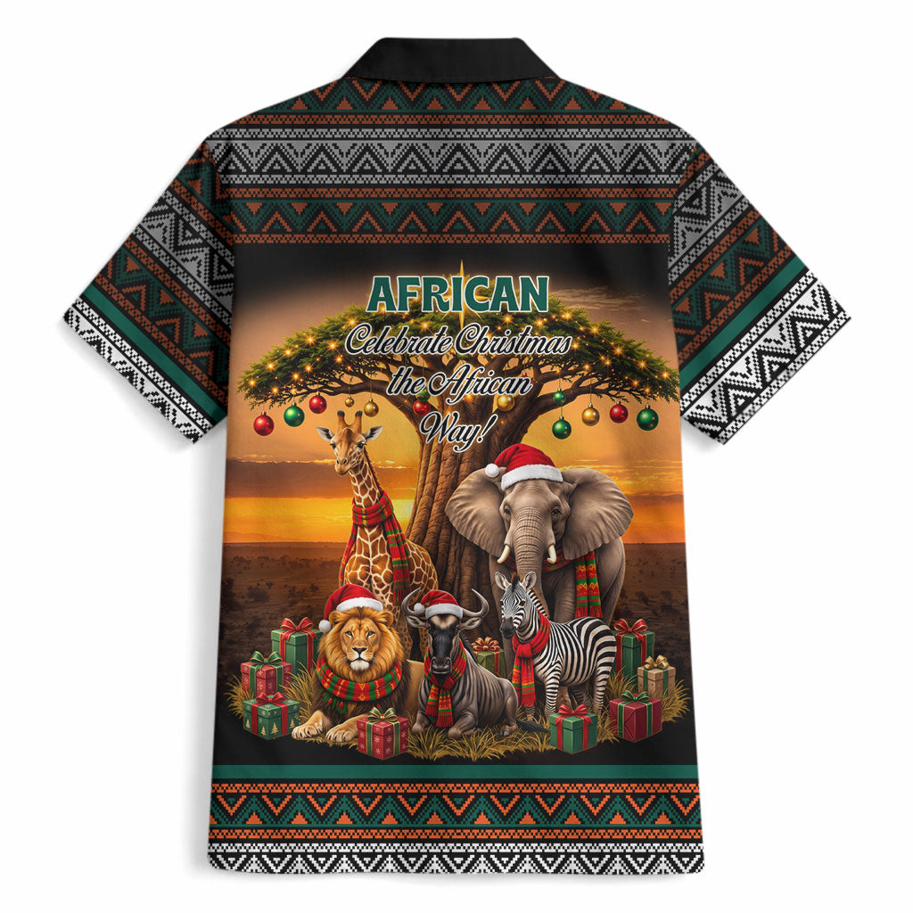 African Safari Animals Christmas Hawaiian Shirt Savannah Wildlife Festive Holiday Tribal Pattern