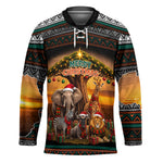 African Safari Animals Christmas Hockey Jersey Savannah Wildlife Festive Holiday Tribal Pattern