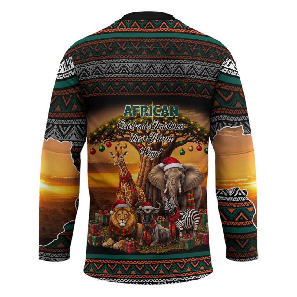 African Safari Animals Christmas Hockey Jersey Savannah Wildlife Festive Holiday Tribal Pattern