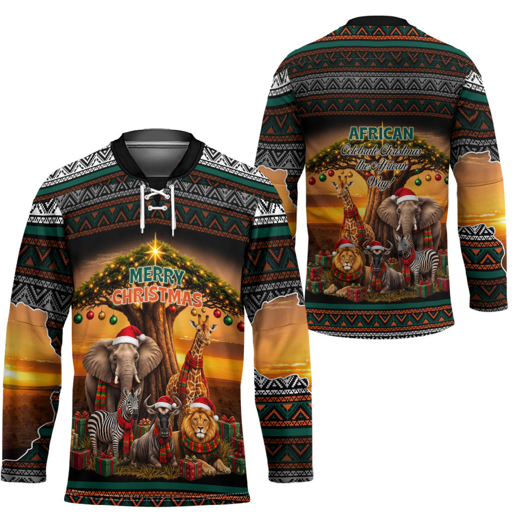 African Safari Animals Christmas Hockey Jersey Savannah Wildlife Festive Holiday Tribal Pattern