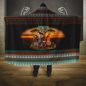 African Safari Animals Christmas Hooded Blanket Savannah Wildlife Festive Holiday Tribal Pattern