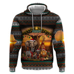 African Safari Animals Christmas Hoodie Savannah Wildlife Festive Holiday Tribal Pattern