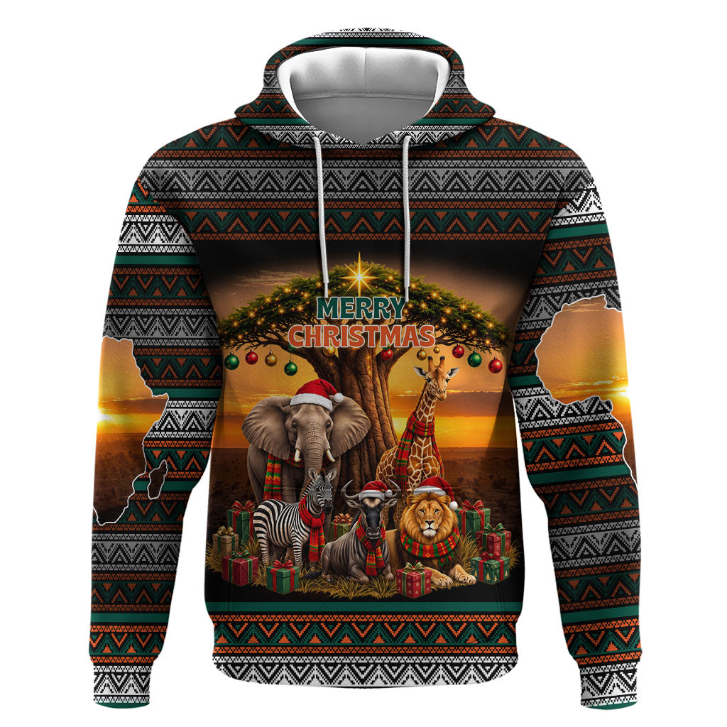 African Safari Animals Christmas Hoodie Savannah Wildlife Festive Holiday Tribal Pattern