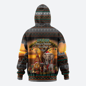 African Safari Animals Christmas Hoodie Savannah Wildlife Festive Holiday Tribal Pattern