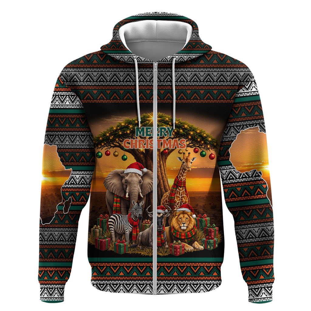 African Safari Animals Christmas Hoodie Savannah Wildlife Festive Holiday Tribal Pattern