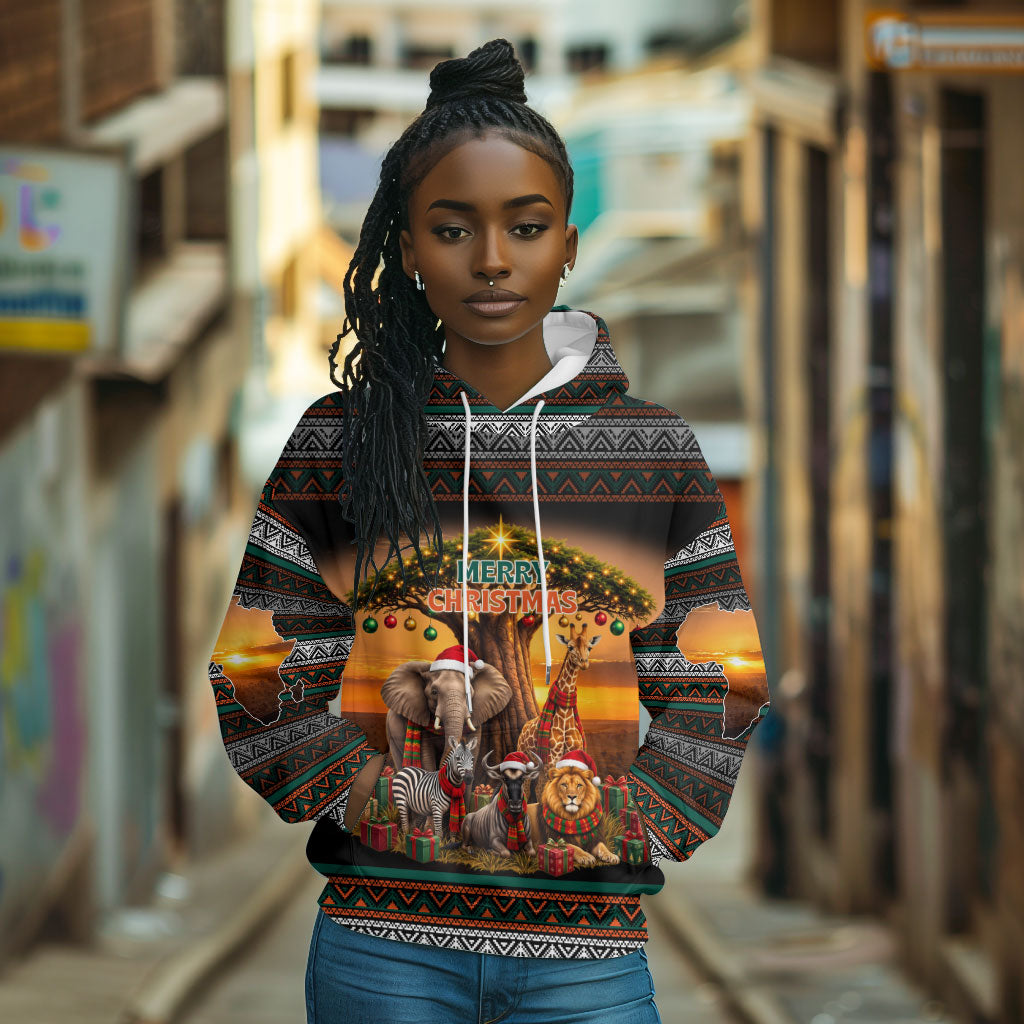 African Safari Animals Christmas Hoodie Savannah Wildlife Festive Holiday Tribal Pattern
