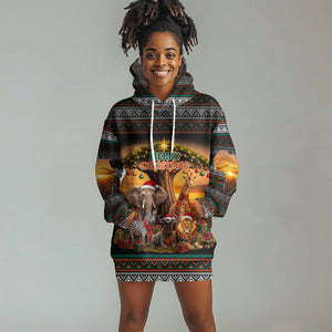 African Safari Animals Christmas Hoodie Dress Savannah Wildlife Festive Holiday Tribal Pattern