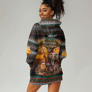 African Safari Animals Christmas Hoodie Dress Savannah Wildlife Festive Holiday Tribal Pattern