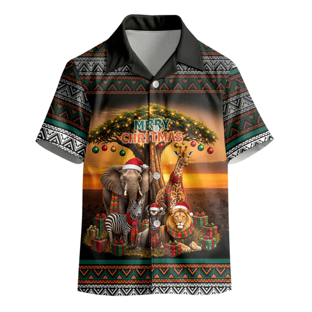 African Safari Animals Christmas Kid Hawaiian Shirt Savannah Wildlife Festive Holiday Tribal Pattern