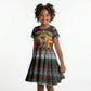 African Safari Animals Christmas Kid Short Sleeve Dress Savannah Wildlife Festive Holiday Tribal Pattern