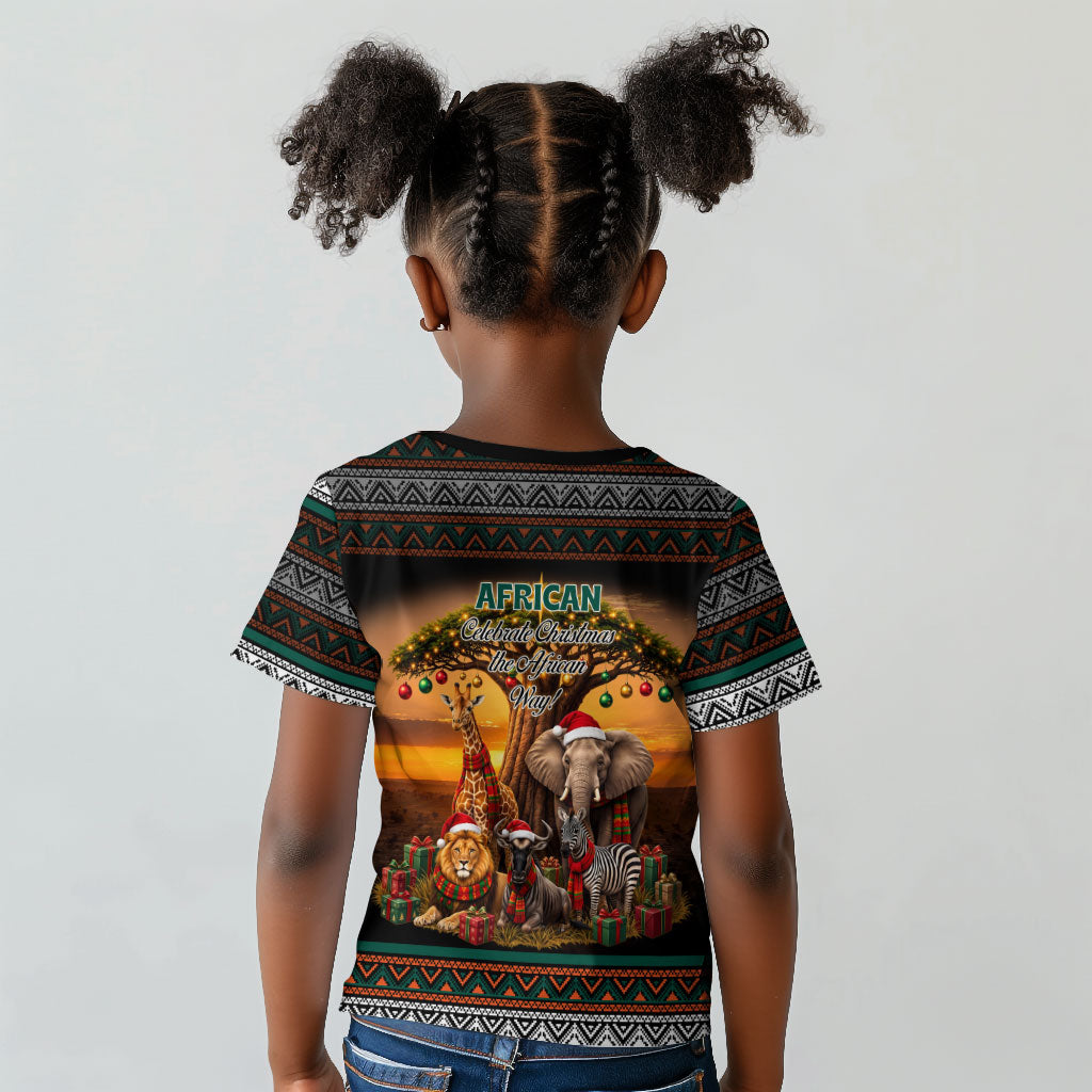 African Safari Animals Christmas Kid T shirt Savannah Wildlife Festive Holiday Tribal Pattern