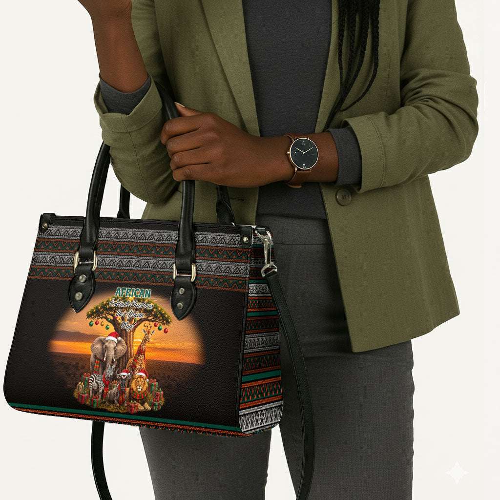 African Safari Animals Christmas Leather Bag Savannah Wildlife Festive Holiday Tribal Pattern