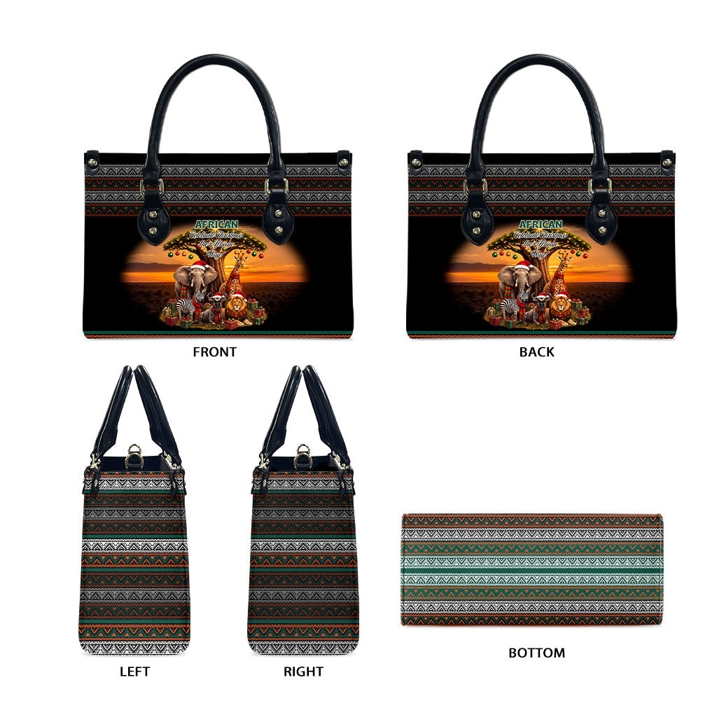 African Safari Animals Christmas Leather Bag Savannah Wildlife Festive Holiday Tribal Pattern