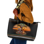 African Safari Animals Christmas Leather Tote Bag Savannah Wildlife Festive Holiday Tribal Pattern