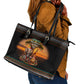 African Safari Animals Christmas Leather Tote Bag Savannah Wildlife Festive Holiday Tribal Pattern
