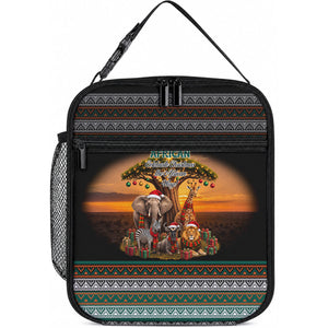 African Safari Animals Christmas Lunch Bag Savannah Wildlife Festive Holiday Tribal Pattern