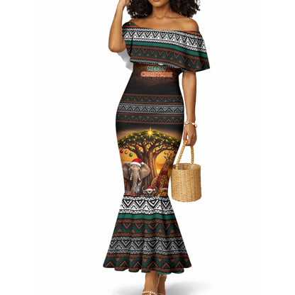African Safari Animals Christmas Mermaid Dress Savannah Wildlife Festive Holiday Tribal Pattern