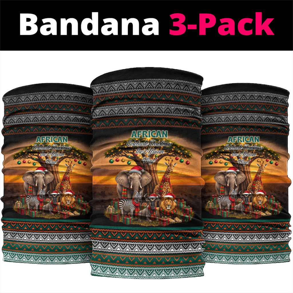 African Safari Animals Christmas Neck Gaiter Savannah Wildlife Festive Holiday Tribal Pattern