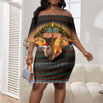 African Safari Animals Christmas Off Shoulder Short Dress Savannah Wildlife Festive Holiday Tribal Pattern