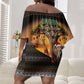 African Safari Animals Christmas Off Shoulder Short Dress Savannah Wildlife Festive Holiday Tribal Pattern