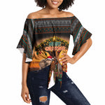 African Safari Animals Christmas Off Shoulder Wrap Waist Top Savannah Wildlife Festive Holiday Tribal Pattern