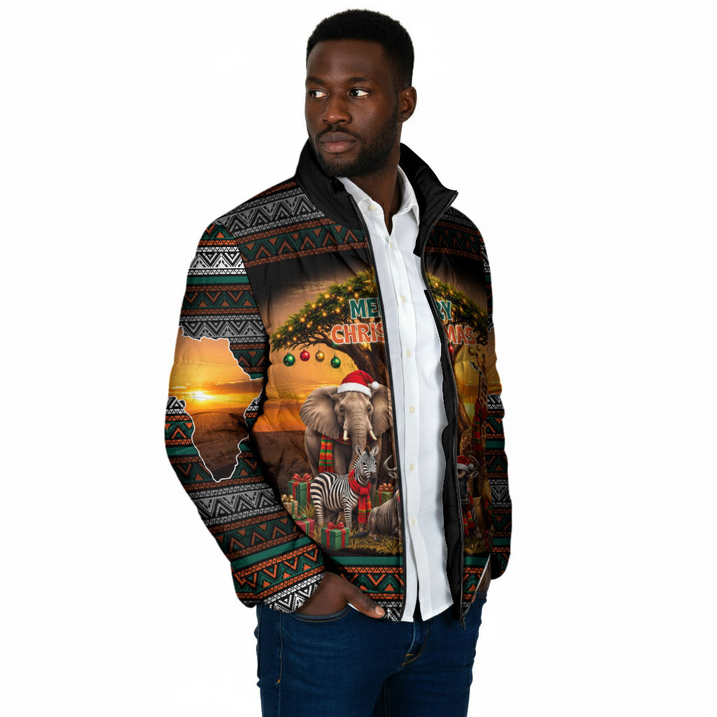 African Safari Animals Christmas Padded Jacket Savannah Wildlife Festive Holiday Tribal Pattern