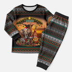 African Safari Animals Christmas Pajama Set Savannah Wildlife Festive Holiday Tribal Pattern