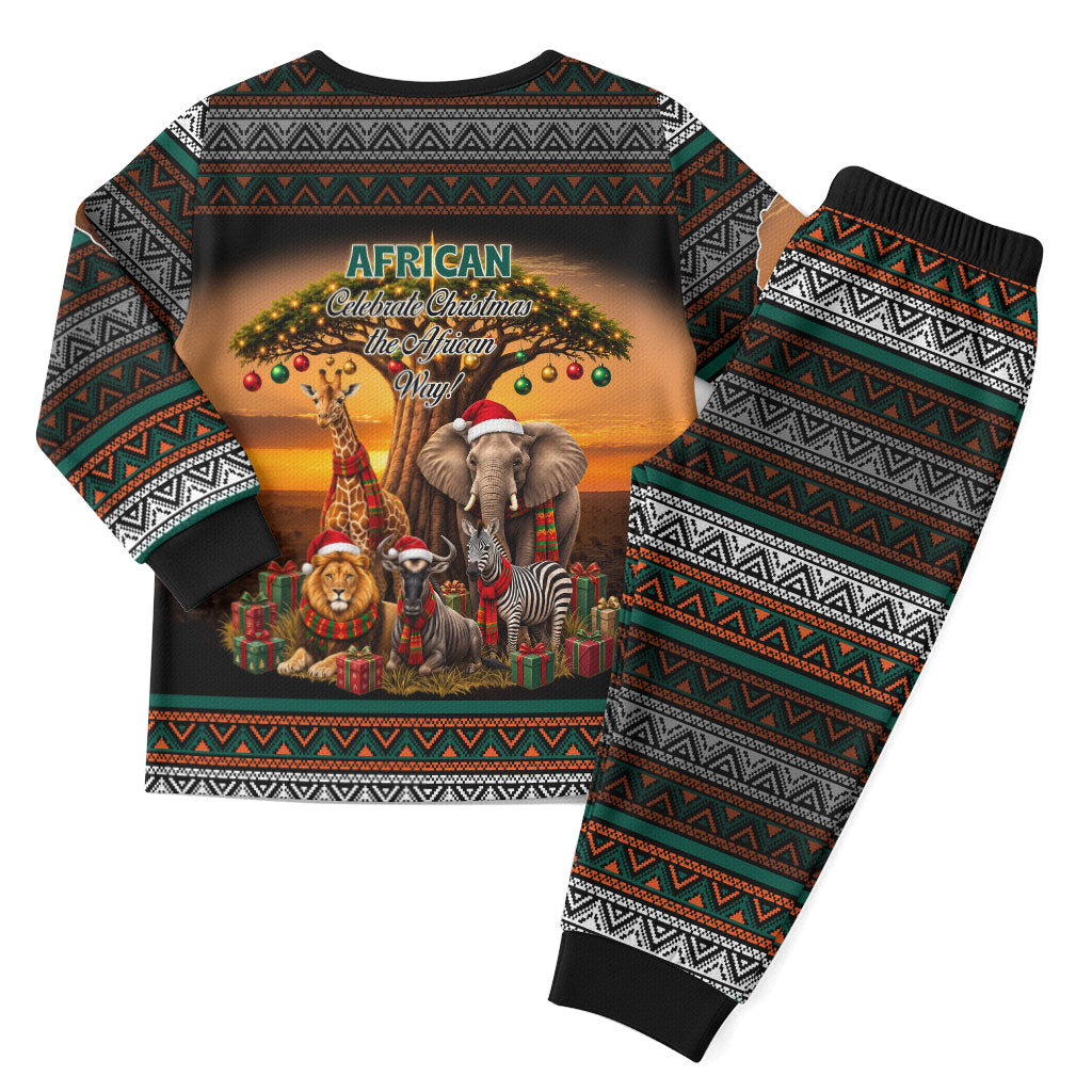 African Safari Animals Christmas Pajama Set Savannah Wildlife Festive Holiday Tribal Pattern
