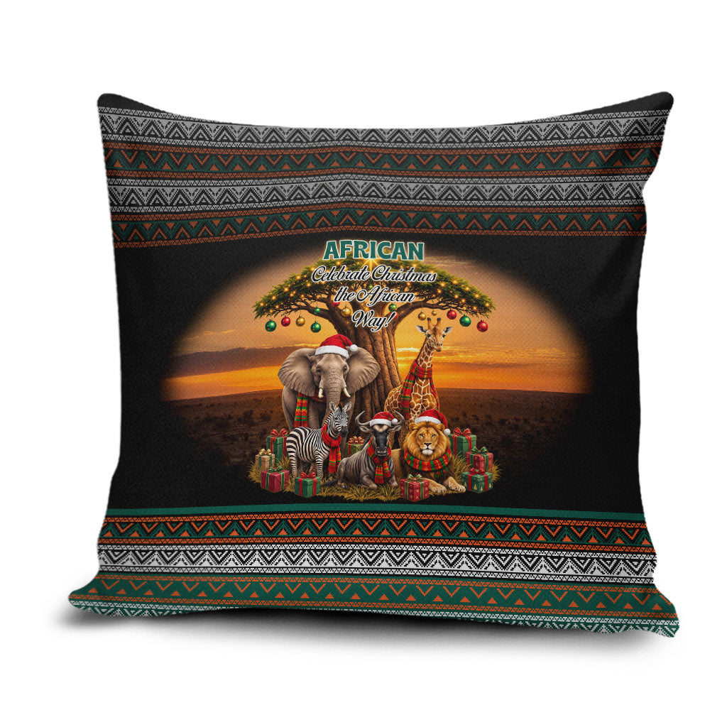 African Safari Animals Christmas Pillow Cover Savannah Wildlife Festive Holiday Tribal Pattern