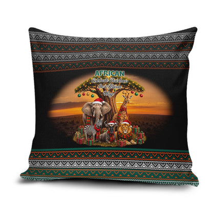African Safari Animals Christmas Pillow Cover Savannah Wildlife Festive Holiday Tribal Pattern