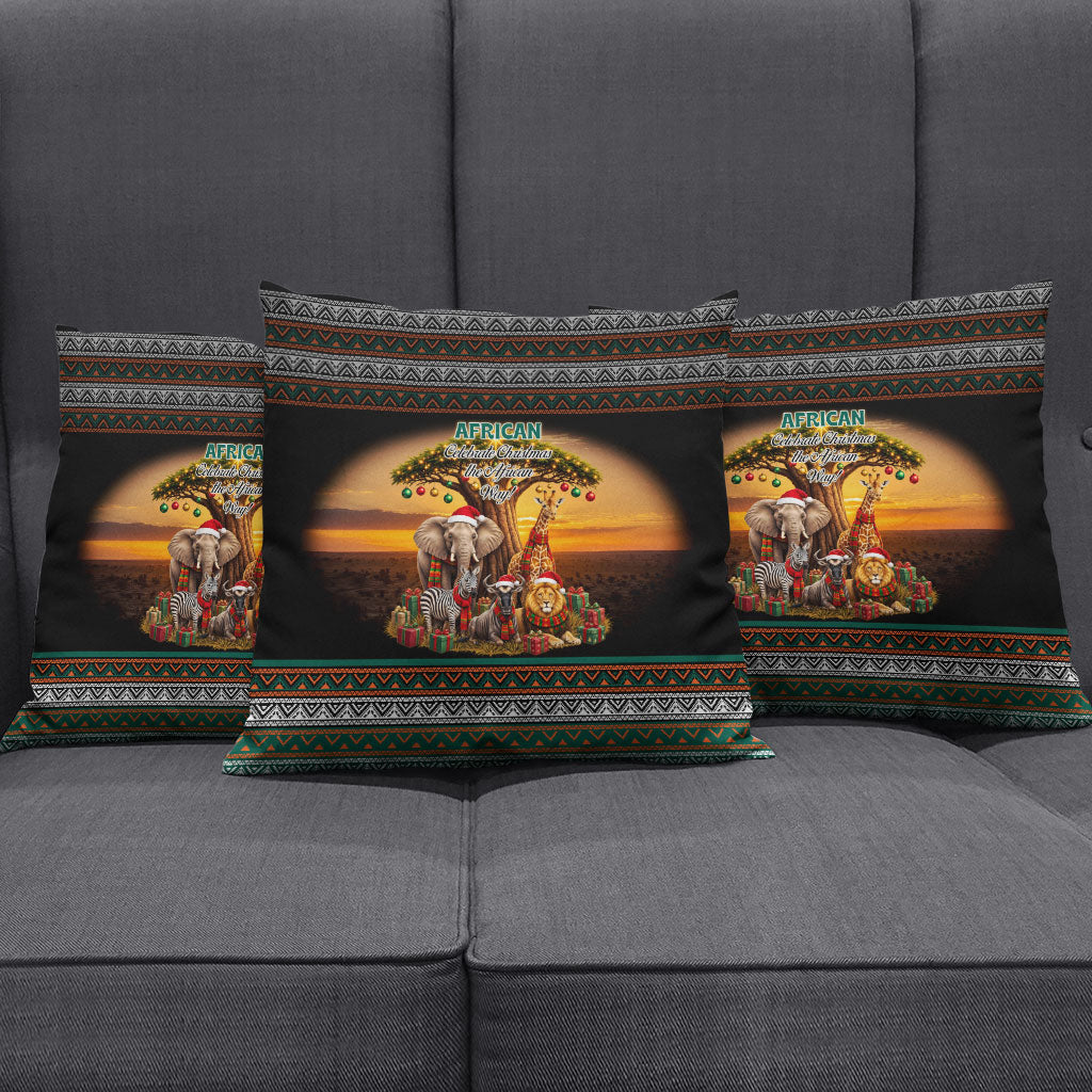 African Safari Animals Christmas Pillow Cover Savannah Wildlife Festive Holiday Tribal Pattern