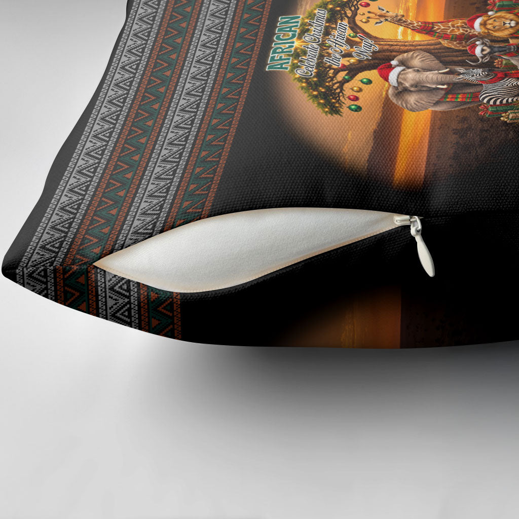 African Safari Animals Christmas Pillow Cover Savannah Wildlife Festive Holiday Tribal Pattern