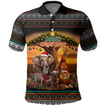 African Safari Animals Christmas Polo Shirt Savannah Wildlife Festive Holiday Tribal Pattern