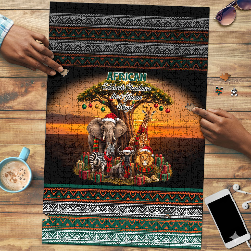 African Safari Animals Christmas Puzzle Savannah Wildlife Festive Holiday Tribal Pattern