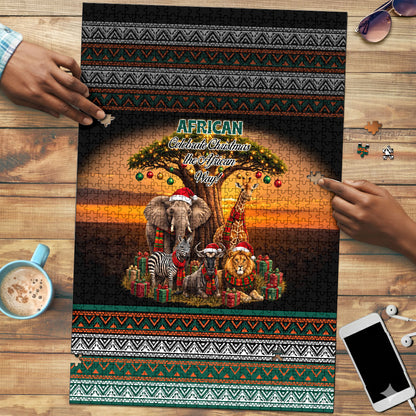 African Safari Animals Christmas Puzzle Savannah Wildlife Festive Holiday Tribal Pattern