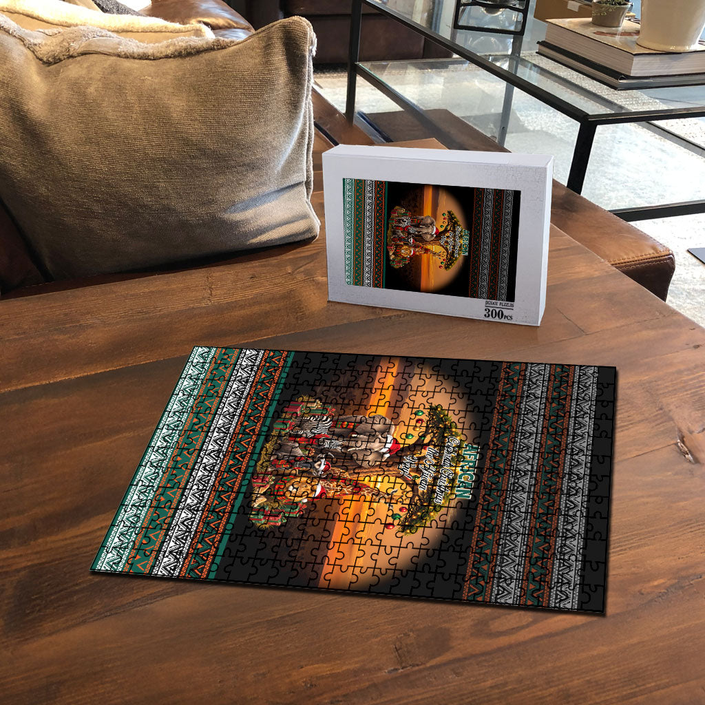 African Safari Animals Christmas Puzzle Savannah Wildlife Festive Holiday Tribal Pattern