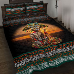 African Safari Animals Christmas Quilt Bed Set Savannah Wildlife Festive Holiday Tribal Pattern
