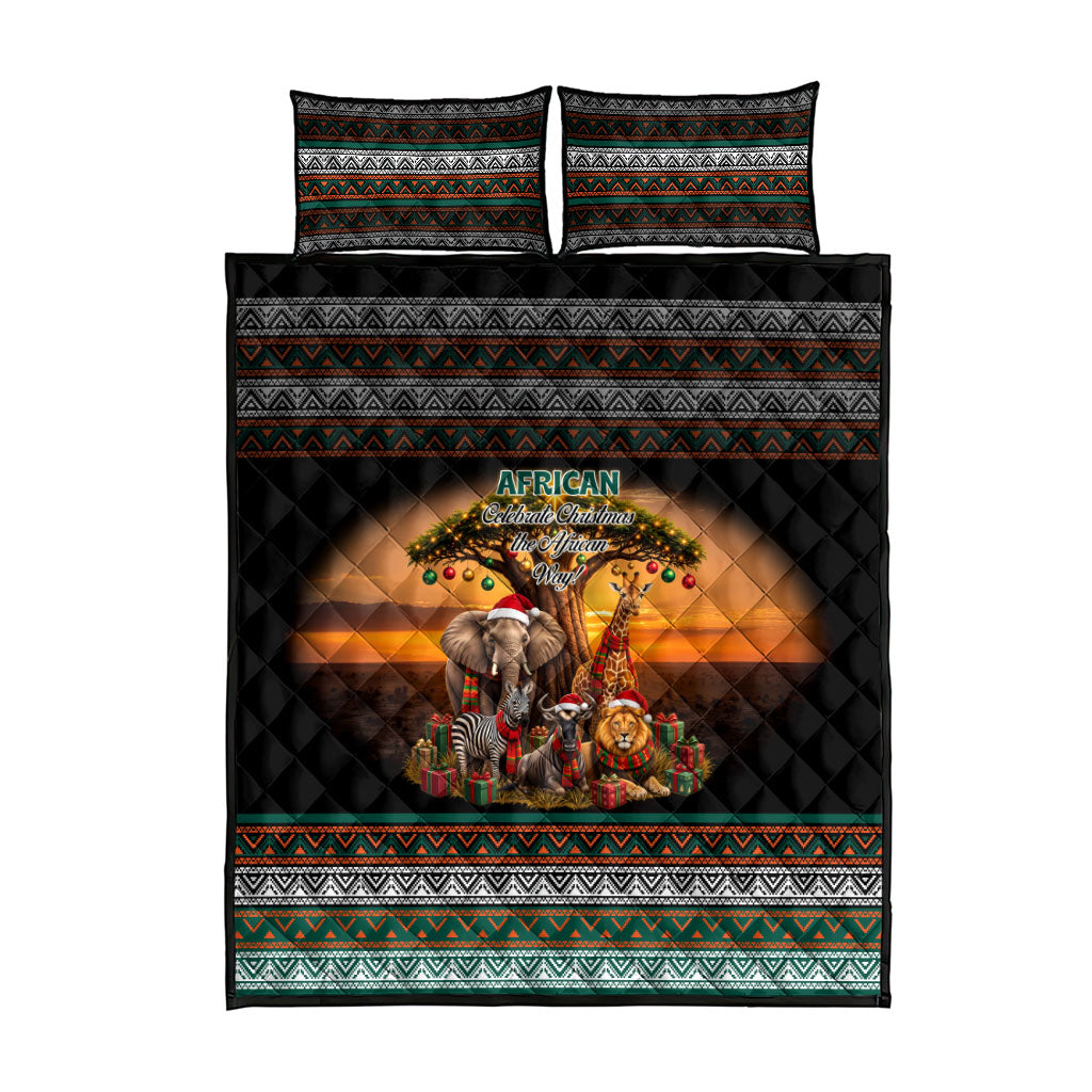 African Safari Animals Christmas Quilt Bed Set Savannah Wildlife Festive Holiday Tribal Pattern