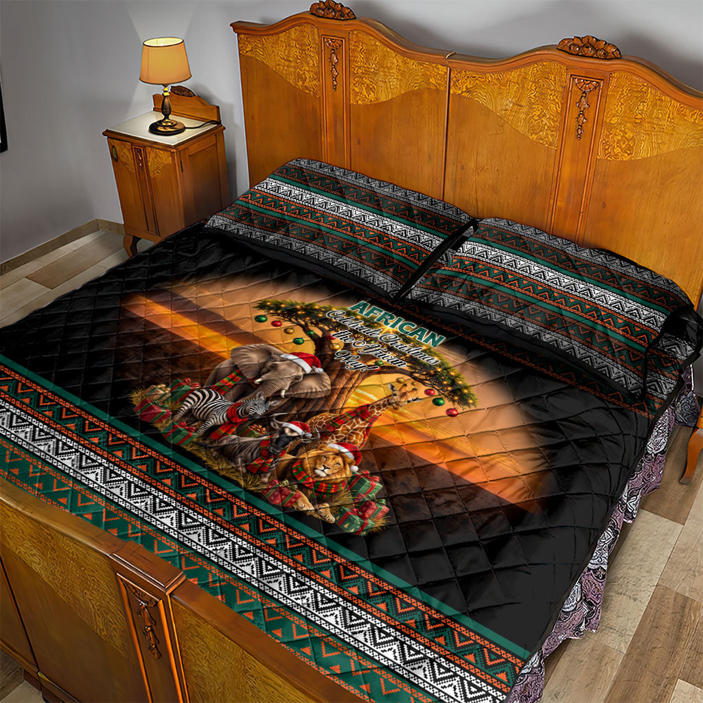African Safari Animals Christmas Quilt Bed Set Savannah Wildlife Festive Holiday Tribal Pattern